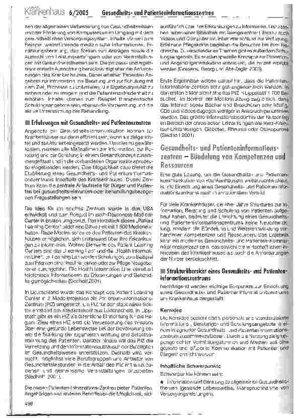 Vorschauseite 4: Gesundheitsund Patienteninformationszentren an Krankenhäusern