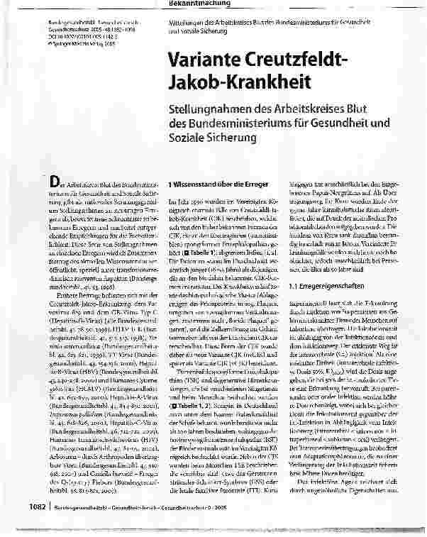 Vorschauseite 1: Variante Creutzfeldt Jakob-Krankheit