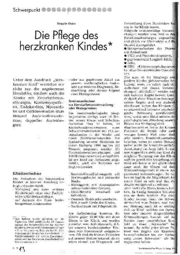 Vorschauseite 1: Die Pflege des herzkranken Kindes