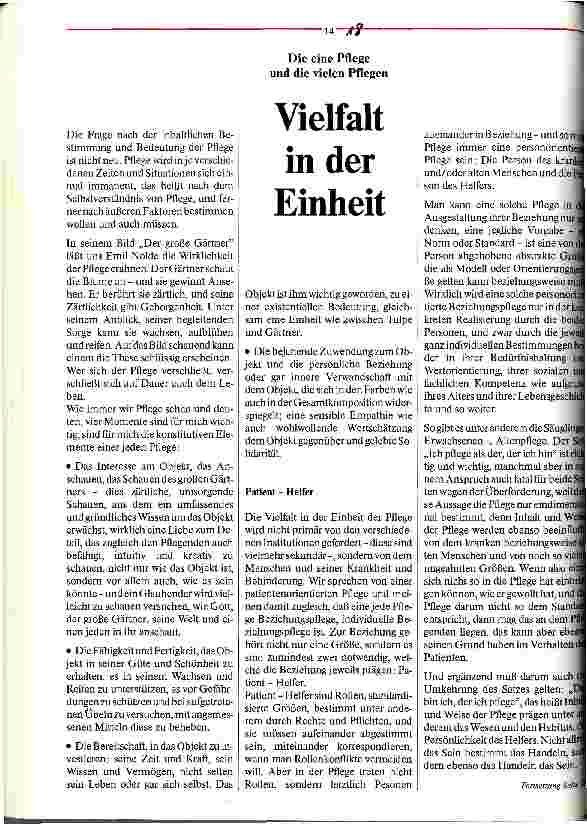 Vorschauseite 1: Vielfalt in der Einheit Die ein Pflege und die vielen Pflegen