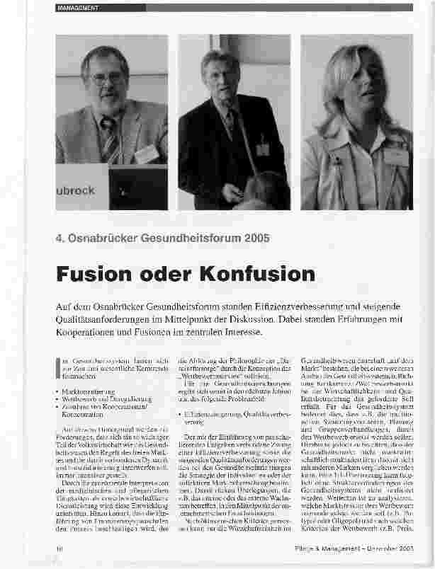 Vorschauseite 1: 4. Osnabrücker Gesundheitsforum 2005Fusion oder Konfusion