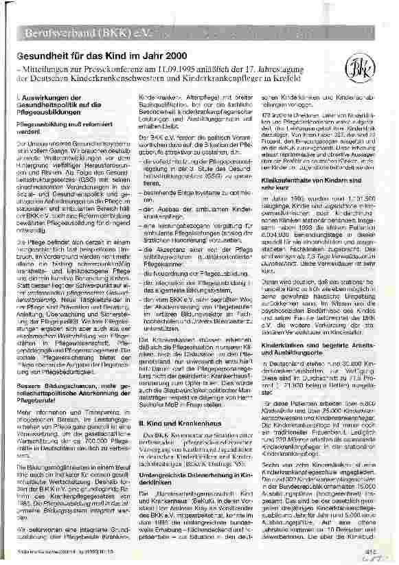 Vorschauseite 1: Gesundheit für das Kind im Jahr 2000 Mitteilungen zur Pressekonferenz am 11. 09. 1995 anläßlich der 17. Jahrestagung der Deutschen Kinderkrankenschwestern und Kinderkrankenpfleger…