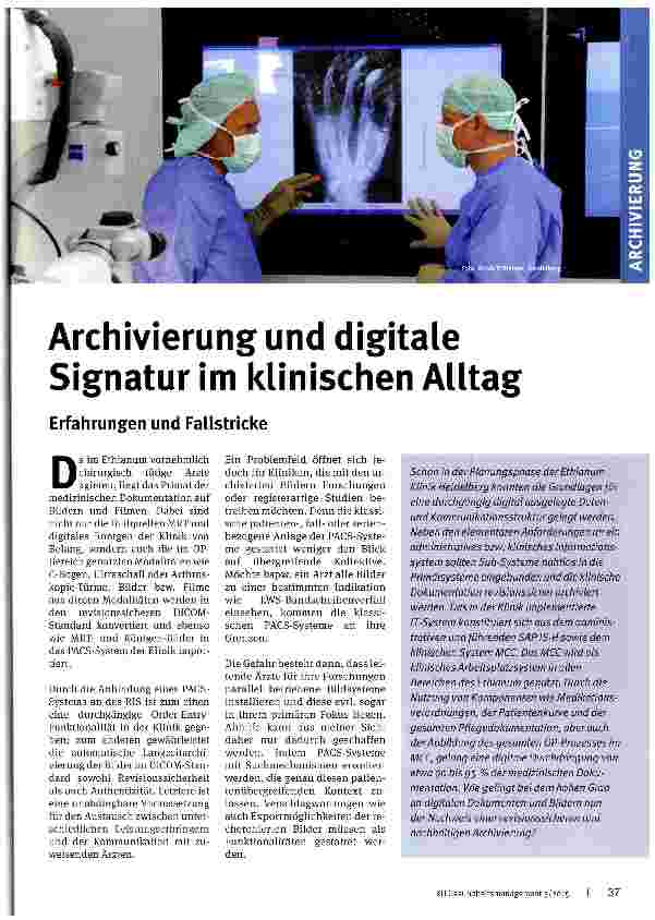 Vorschauseite 1: Archivierung und digitale Signatur im klinischen Alltag