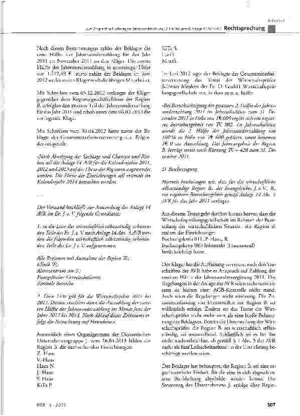 Vorschauseite 3: Zum Anspruch auf Zahlung der Jahressonderzahlung (2. Hälfte) gemäß Anlage 14 AVR-EKDBGB §§ 305 ff.; AVR-EKD § 1 Abs. 5; AVR-EKD Anlage 14