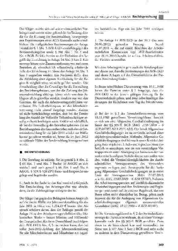 Vorschauseite 5: Zum Anspruch auf Zahlung der Jahressonderzahlung (2. Hälfte) gemäß Anlage 14 AVR-EKDBGB §§ 305 ff.; AVR-EKD § 1 Abs. 5; AVR-EKD Anlage 14