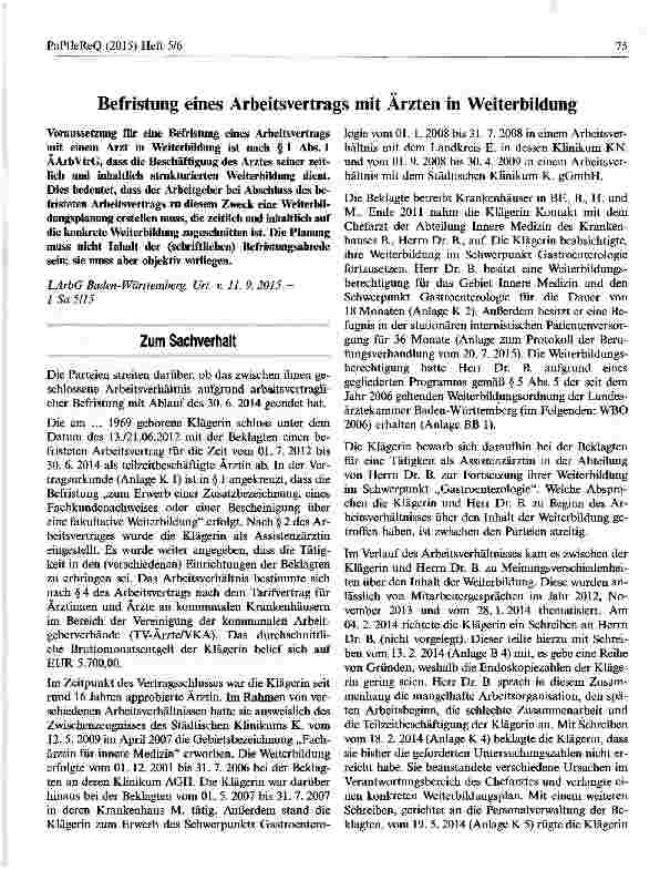 Vorschauseite 1: Befristung eines Arbeitsvertrags mit Ärzten in Weiterbildung