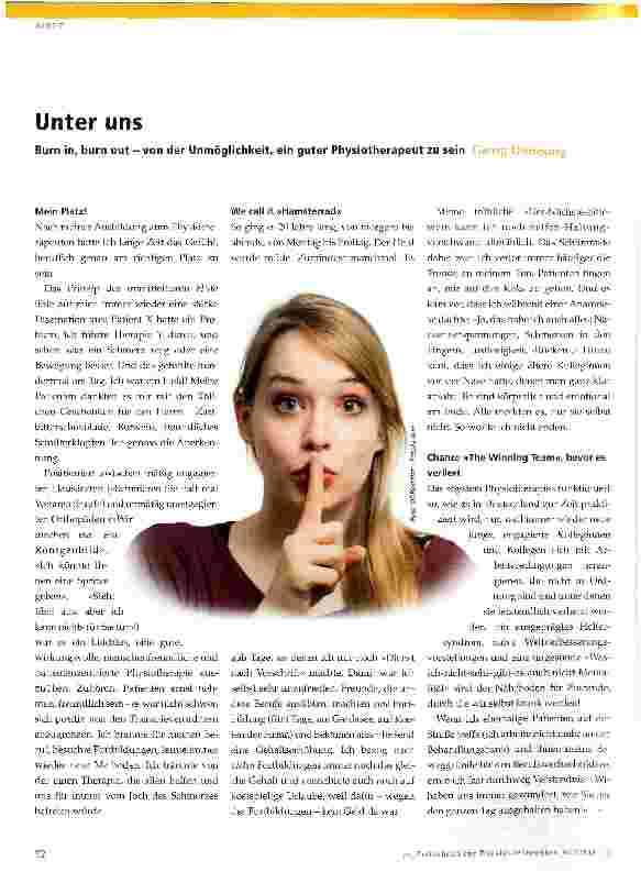 Vorschauseite 1: Unter uns Burn in, burn out - von der Unmöglichkeit ein guter Physiotherapeut zu sein
