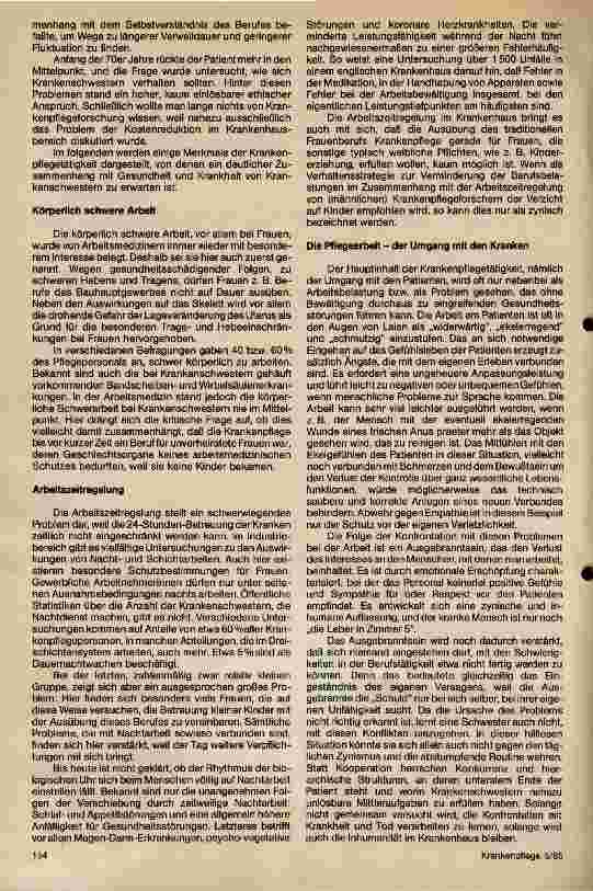 Vorschauseite 2: Arbeit in der Krankenpflege und Gesundheit bei Krankenschwestern Gedanken zun ICN Motto: Einfluß der Krankenpflege auf die Gesundheit der Frau