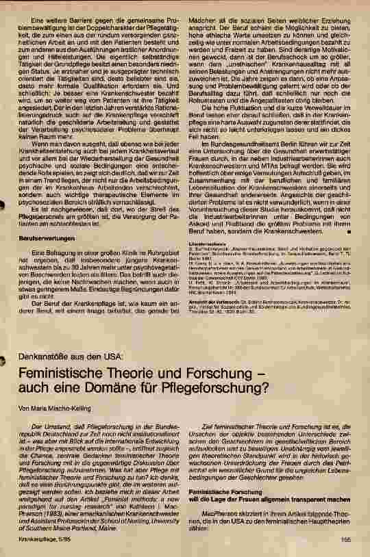 Vorschauseite 3: Arbeit in der Krankenpflege und Gesundheit bei Krankenschwestern Gedanken zun ICN Motto: Einfluß der Krankenpflege auf die Gesundheit der Frau
