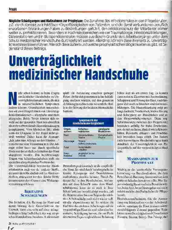 Vorschauseite 1: Unverträglichkeit medizinischer Handschuhe