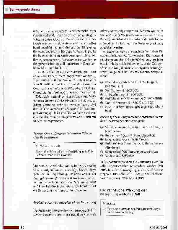 Vorschauseite 3: Betreuungsrecht: Fester Aberglaube statt sicheren WissensMit Erläuterungen zu Änderungen ab dem 1. Juli 2005