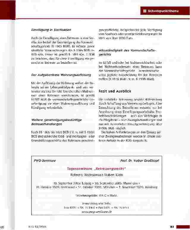 Vorschauseite 6: Betreuungsrecht: Fester Aberglaube statt sicheren WissensMit Erläuterungen zu Änderungen ab dem 1. Juli 2005