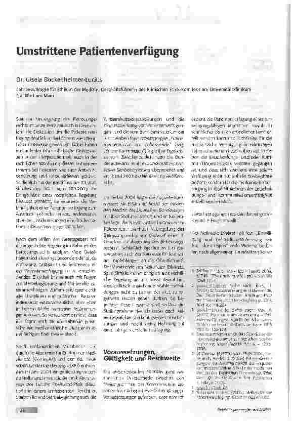 Vorschauseite 1: Umstrittene Patientenverfügung