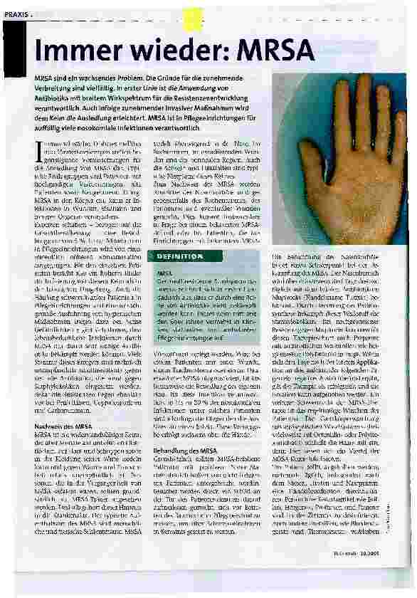 Vorschauseite 1: Immer wieder: MRSA
