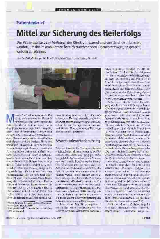 Vorschauseite 1: PatientenbriefMittel zur Sicherung des Heilerfolgs