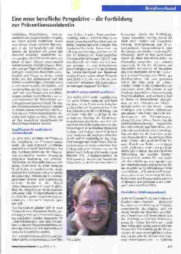 Vorschauseite 1: Eine neue berufliche Perspektive - die Fortbildung zur Präventionsassistentin