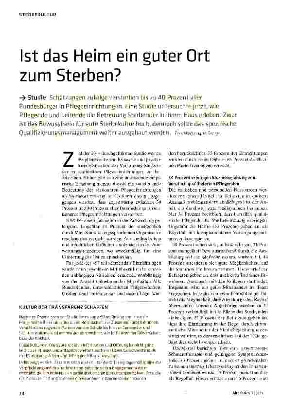 Vorschauseite 1: Ist das Heim ein guter Ort zum Sterben?
