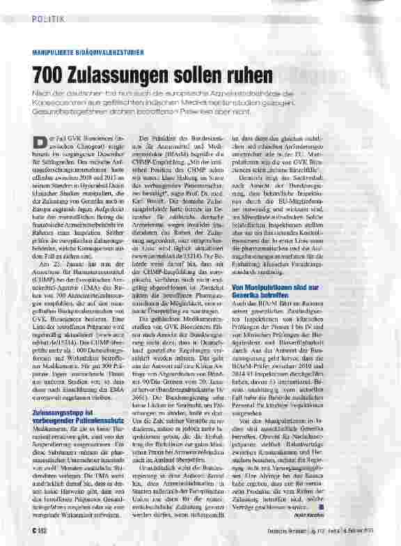 Vorschauseite 1: 700 Zulassungen sollen ruhen
