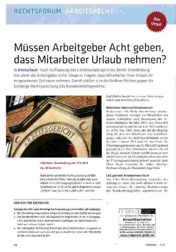 Vorschauseite 1: Müssen Arbeitgeber Acht geben, dass Mitarbeiter Urlaub nehmen?