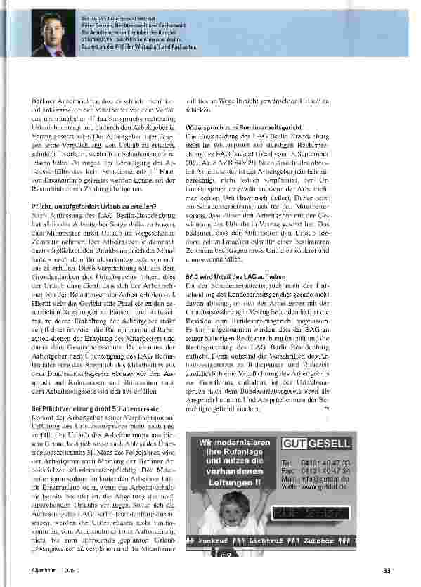 Vorschauseite 2: Müssen Arbeitgeber Acht geben, dass Mitarbeiter Urlaub nehmen?