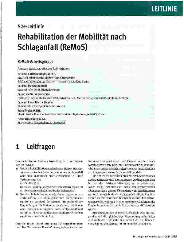 Vorschauseite 1: Rehabilitation der Mobilität nach Schlaganfall (ReMoS)