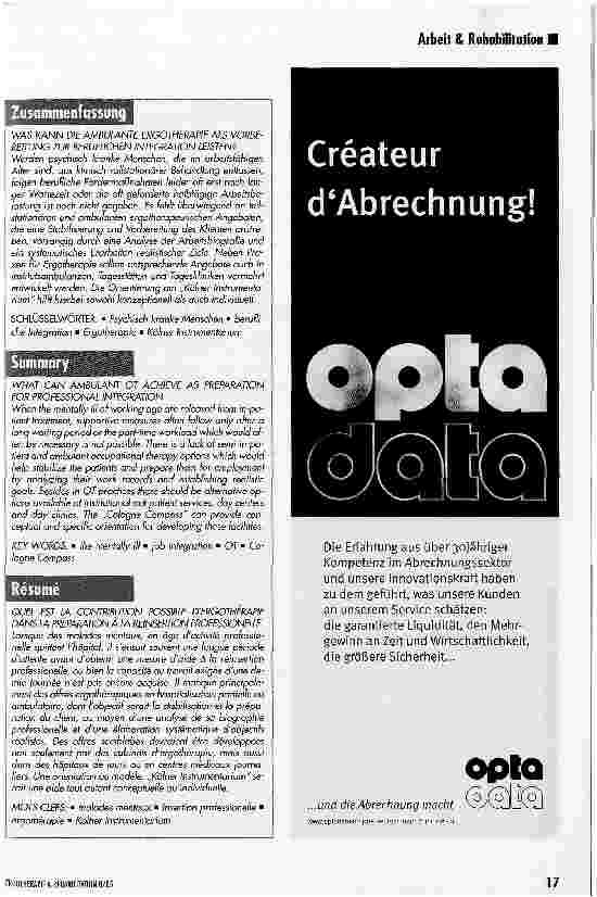 Vorschauseite 6: Was kann die ambulante Ergotherapie als Vorbereitung zur beruflichen Integration leisten?