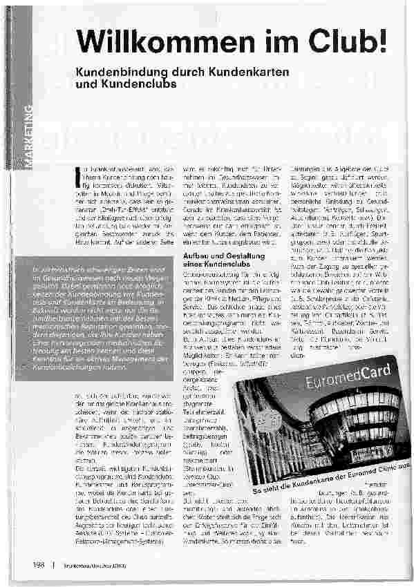 Vorschauseite 1: Willkommen im Club!Kundenbindung durch Kundenkarten und Kundenclubs