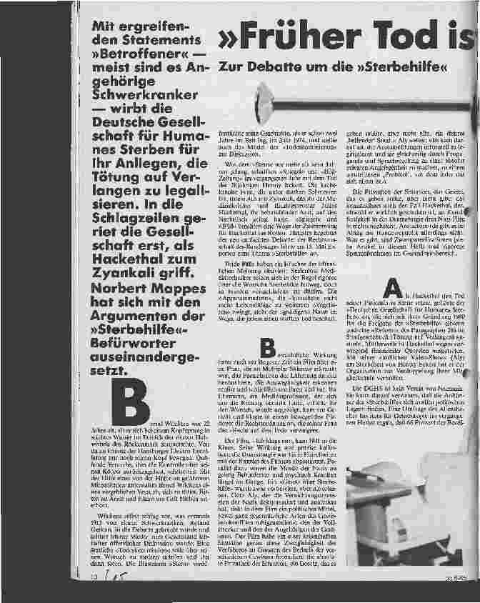 Vorschauseite 1: Früher Tod ist kostendämpfend Zur Debatte um die Sterbehilfe