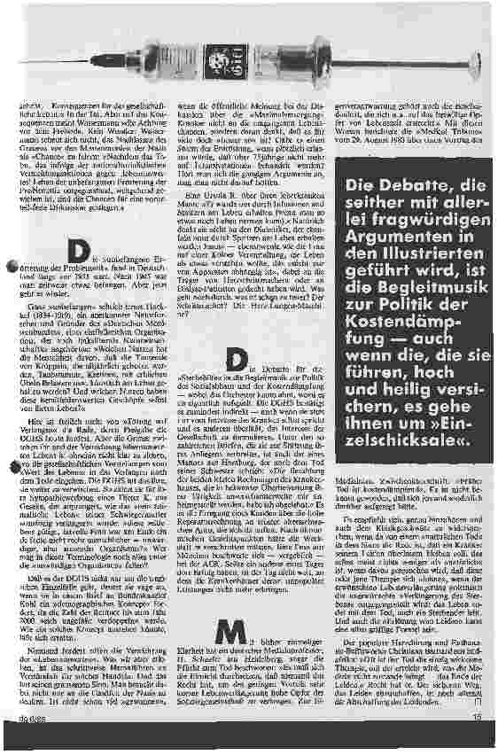 Vorschauseite 6: Früher Tod ist kostendämpfend Zur Debatte um die Sterbehilfe