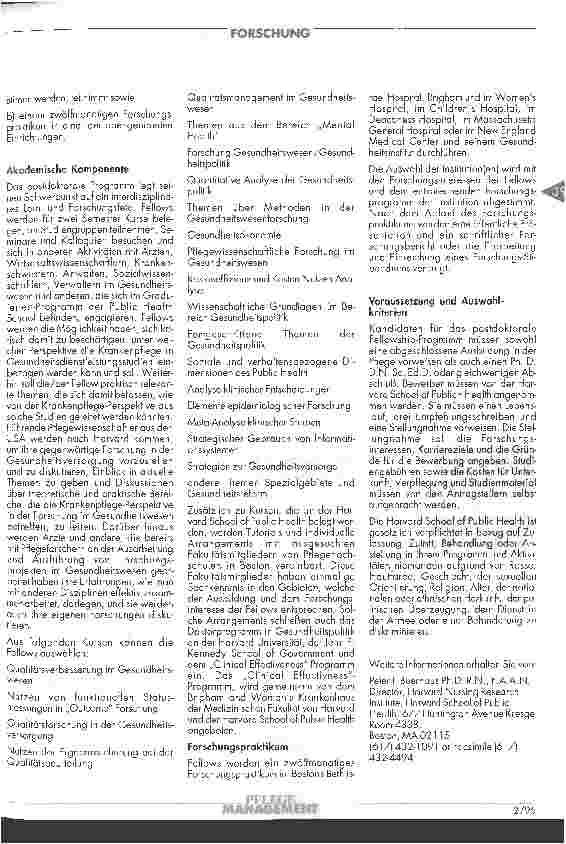 Vorschauseite 2: Harvard Institut für Pflegeforschung Postdoktorales Fellowship-Programm für Pflegeforschung in der Gesundheitsversorgung