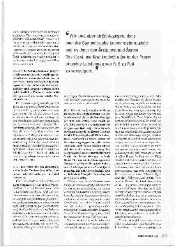 Vorschauseite 3: Arztlicher Beruf wohin? Gespräch mit Peter Studer, dem Präsidenten des Verbands Schweizerischer Assistenzund Oberärztinnen und -ärzte