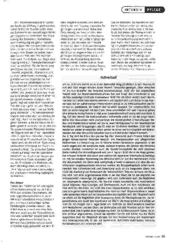 Vorschauseite 2: Die spezielle Nähe nützenBEI DER EINBINDUNG VON ANGEHÖRIGEN VON. ORGANSPENDERN KOMMT DEN PFLEGEPERSONEN EINE WESENTLICHE ROLLE ZU