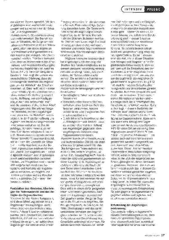 Vorschauseite 4: Die spezielle Nähe nützenBEI DER EINBINDUNG VON ANGEHÖRIGEN VON. ORGANSPENDERN KOMMT DEN PFLEGEPERSONEN EINE WESENTLICHE ROLLE ZU