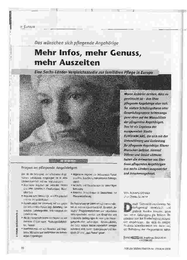 Vorschauseite 1: Mehr Infos, mehr Genuss, mehr AuszeitenEine Sechs-Länder-Vergleichsstudie zur familiären Pflege in Europa
