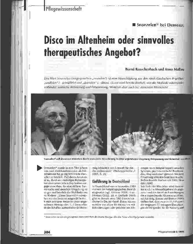 Vorschauseite 1: Disco im Altenheim oder sinnvolles therapeutisches Angebot?
