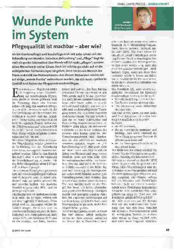 Vorschauseite 1: Wunde Punkte im SystemPflegequalität ist machbar-aber wie?