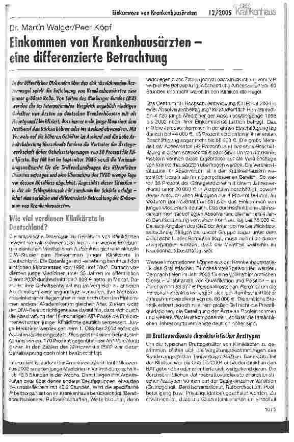 Vorschauseite 1: Einkommen von Krankenhausärzten -eine differenzierte Betrachtung