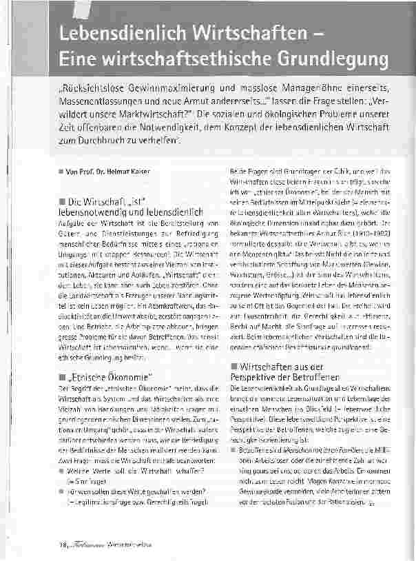 Vorschauseite 1: Lebensdienlich Wirtschaften -Eine wirtschaftsethische Grundlegung