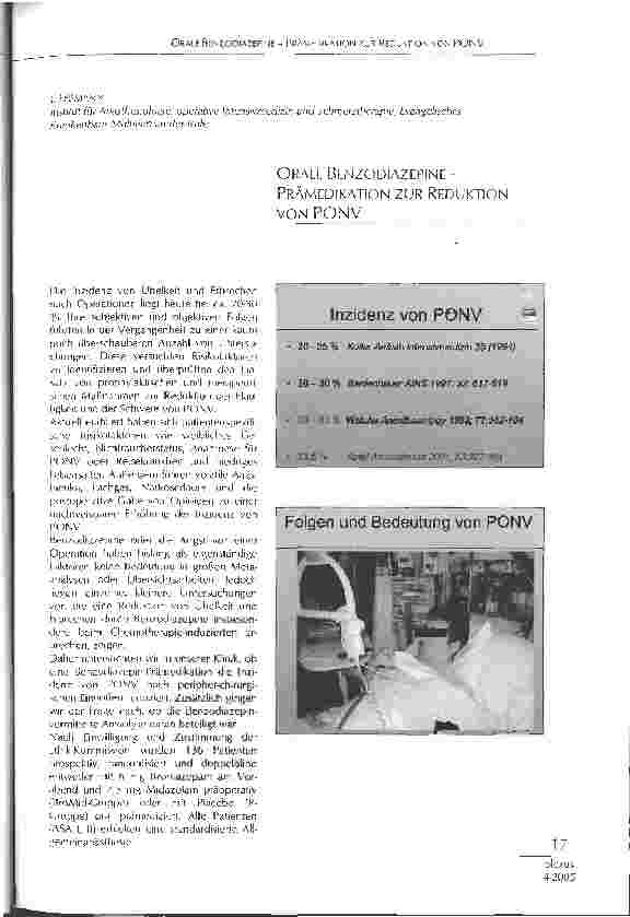 Vorschauseite 1: ORALE BENZODIAZEPINE -PRÄMEDIKATION ZUR REDUKTION VON PONV