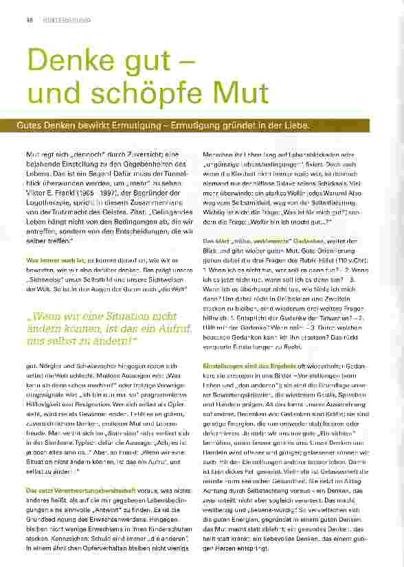 Vorschauseite 1: Denke gut-und schöpfe MutGutes Denken bewirkt Ermutigung - Ermutigung gründet in der Liebe.