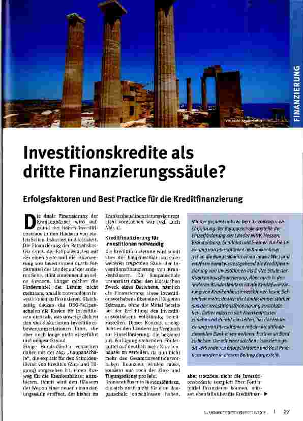 Vorschauseite 1: Investitionskredite als dritte Finanzierungssäule?