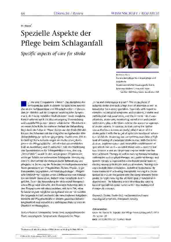 Vorschauseite 1: Spezielle Aspekte der Pflege beim Schlaganfall