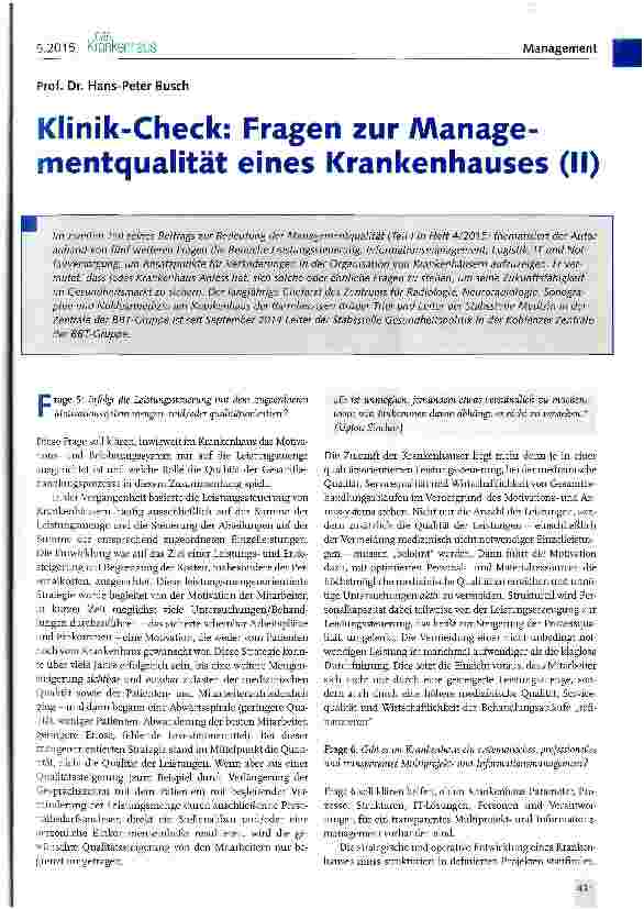 Vorschauseite 1: Klinik-Check: Fragen zur Managementqualität eines Krankenhauses (II)