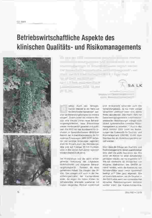 Vorschauseite 1: Betriebswirtschaftliche Aspekte des klinischen Qualitätsund Risikomanagements