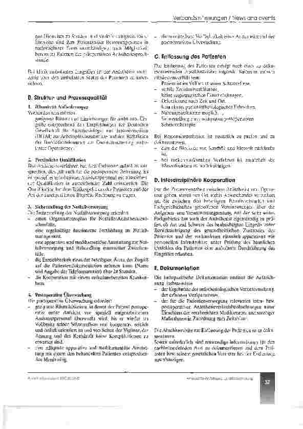 Vorschauseite 2: Qualitätssicherung ambulante AnästhesieEntschließung des BDA und der DGAI