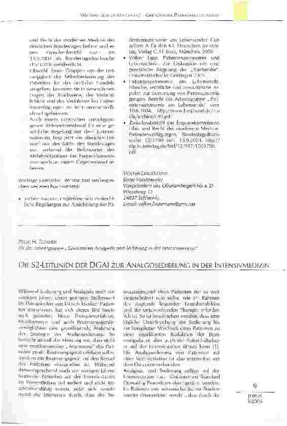Vorschauseite 1: DIE S2-LEITLINIEN DER DGAI ZUR ANALGOSEDIERUNG IN DER INTENSIVMEDIZIN