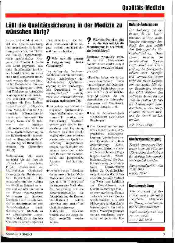 Vorschauseite 1: Läßt die Qualitätssicherung in der Medizin zu wünschen übrig? Interwiew mit Barbara Pietsch-Breitfeld