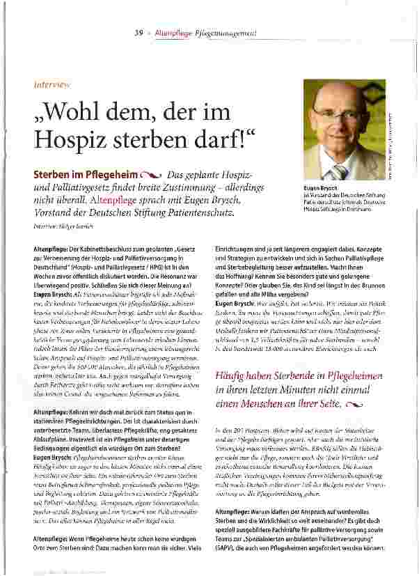 Vorschauseite 1: Wohl dem, der im Hospiz sterben darf!