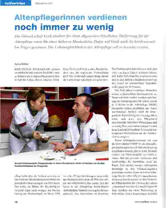 Vorschauseite 1: Altenpflegerinnen verdienen noch immer zu wenig
