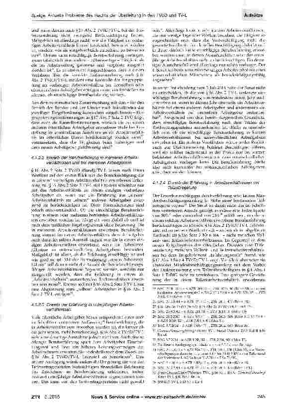 Vorschauseite 3: Aktuelle Probleme des Rechts der Überleitung in den TVöD und TV-L sowie der Stufenzuordnung in der Rechtsprechung des Sechsten Senats des Bundesarbeitsgerichts - Teil II -